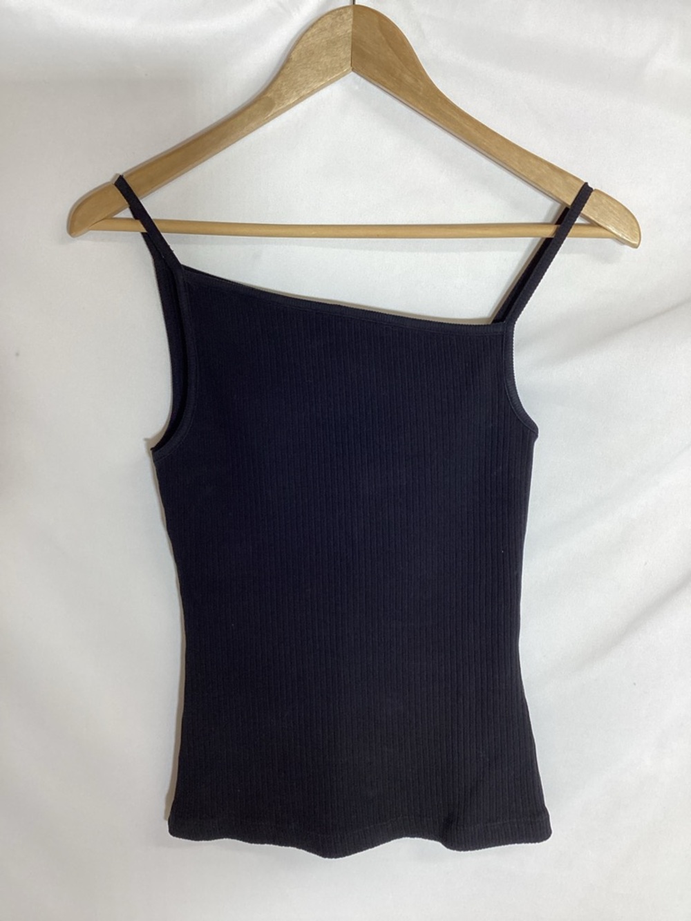 AGOLDE Priya Ribbed Asymmetrical Tank Top Black Size M - Picture 2 of 7